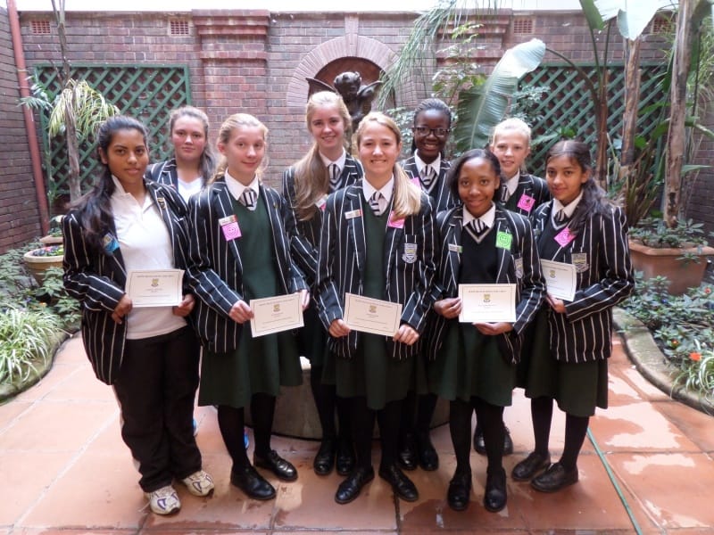Grade 9 – Back : Janah Potgieter, Erin Conroy, Kgomotso Sekhukhune, Cailin Fourie (the winner) and Taskeen Laher Front: Lakshita Padiachey, Ruth Bowdler, Carmen Parker and Tasmiyah Dawood, Siduduziwe Motaung, (Absent: Ivana Garvanski and Tasmiyah Dawood)